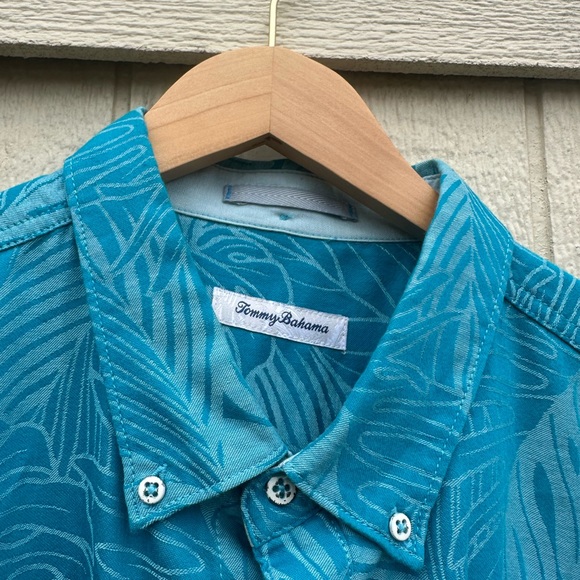 Tommy Bahama Firenze Fronds Floral Camp 100% Cotton Men XL Shirt Aqua Blue - Picture 7 of 11